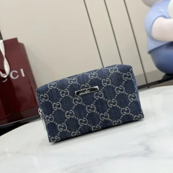 Gucci Gg Denim Cosmetic Pouch Dark Blue Pouch
