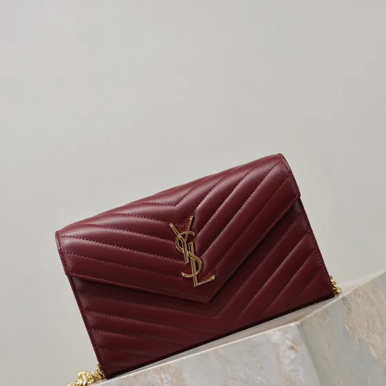 YSL Cassandre Matelassé Chain Portafoglio Bordeaux Woc