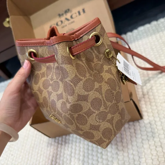 Coach Coated قماش Signature Cosmetic Pouch Khaki/Terracotta Pouch