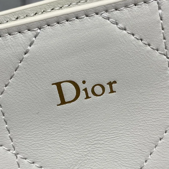 Dior Caro Macrocannage Pouch With Chain White Shoulder Bag