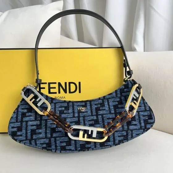 Fendi O Lock Swing Blue Shoulder Bag
