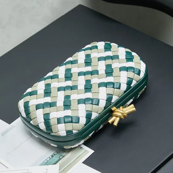 Bottega Veneta Knot Clutch Multicolor Green White Sage Clutch