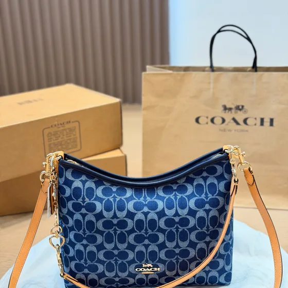 Coach Signature Chambray Zip Top Crossbody أزرق Crossbody
