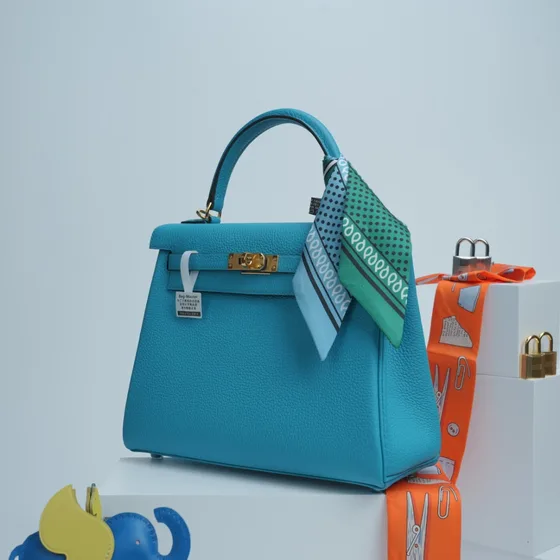 Hermes Kelly Turquoise Blue Top Handle