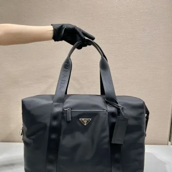 Prada Re-Nylon And Saffiano Leather Travel Duffle Bag Black Top Handle