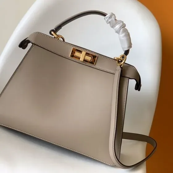 Fendi Peekaboo Iseeu Medium Light Gray Beige Top Handle