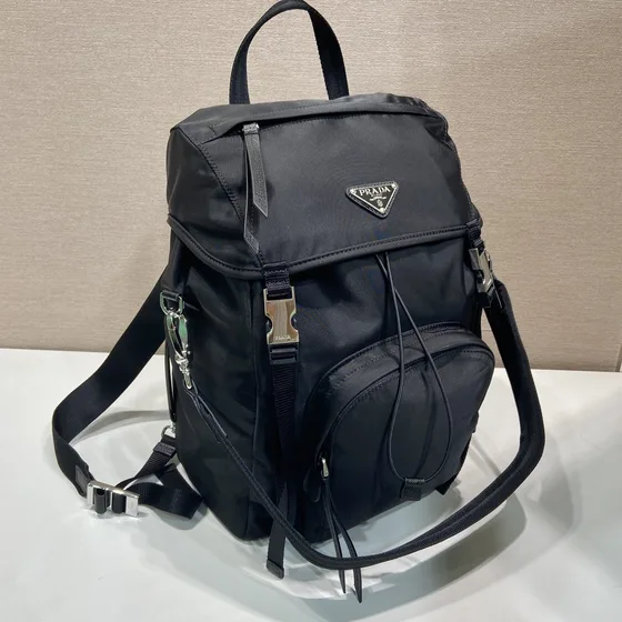 Prada Re-Nylon Bucket Backpack With Shoulder Strap Black Backpack