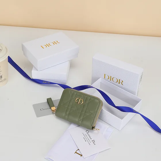 Dior Dior Caro Compact Zipped Lommebok Sage Grønn Coin Purse