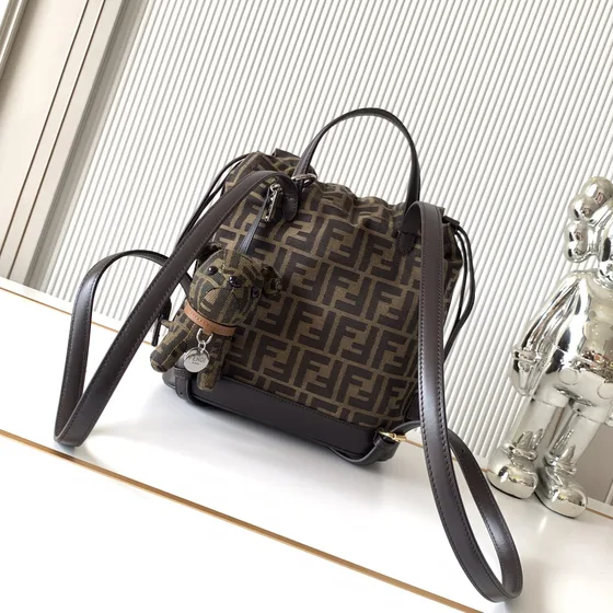 Fendi Ff Jacquard Bucket Backpack Brown Backpack