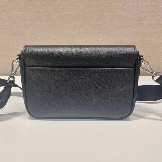Prada Saffiano Kulit Shoulder Bag With Pouch Hitam Crossbody