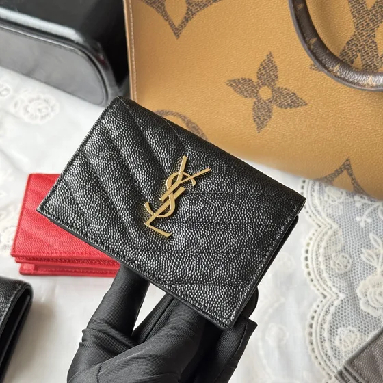 YSL Cassandre Matelass Card Holder Black Card Holder