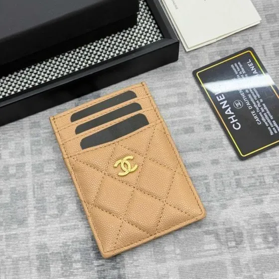 Chanel Quilted Caviar Card Holder Beige Card Holder