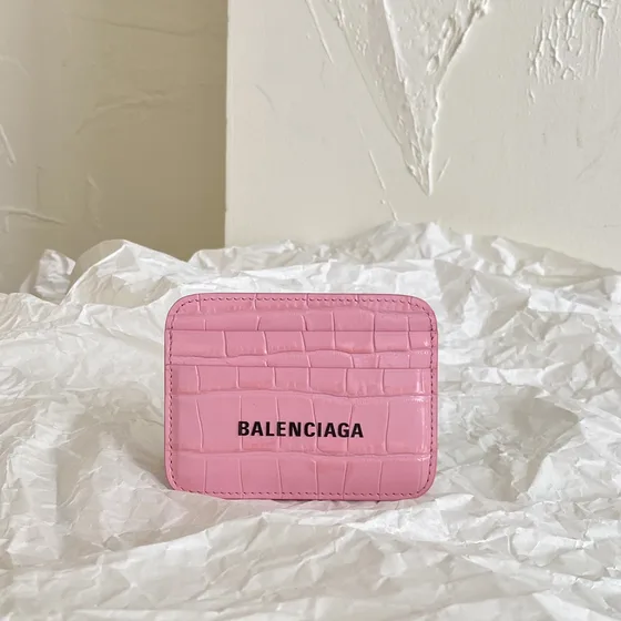 Balenciaga Cash Card Holder Crocodile Embossed Pink Card Holder