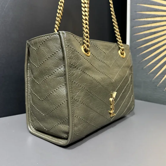 YSL Nolita Khaki Gray Shoulder Bag