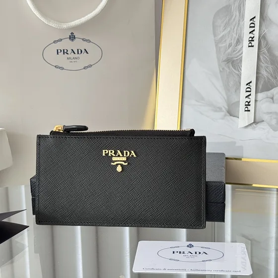 Prada Saffiano Metal Long Card Holder Black Card Holder