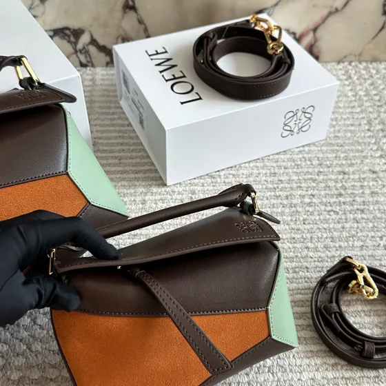 Loewe Puzzle Edge Bag Multiwarna(Coklat/Oranye/Mint) Top Handle