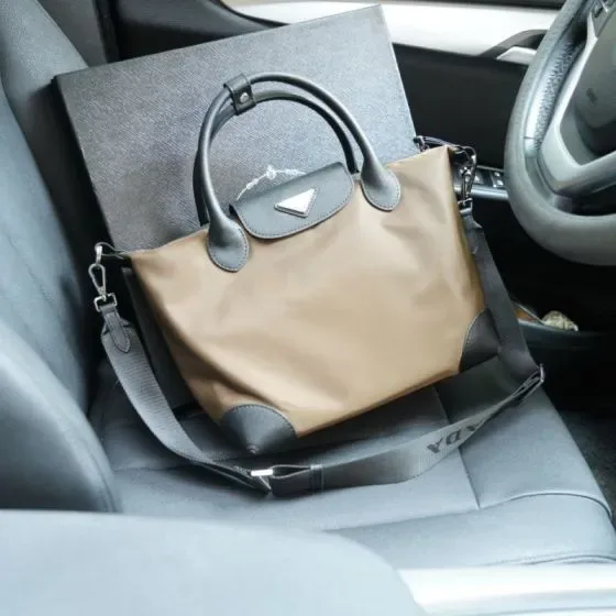 Prada Re-Nylon And Saffiano Leather Tote Bag Beige Gray Tote Bag