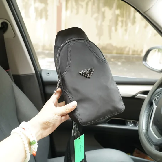 Prada Re-Nylon Sling Bag Grey Crossbody
