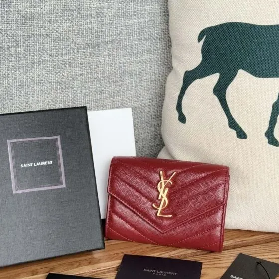 YSL Cassandre Matelass Envelope Wallet Burgundy Wallet