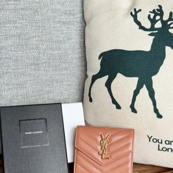 YSL Cassandre Matelass Compact Wallet Blush Pink Wallet
