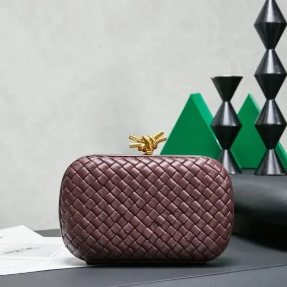 Bottega Veneta Knot Minaudiere Clutch Burgundy Clutch