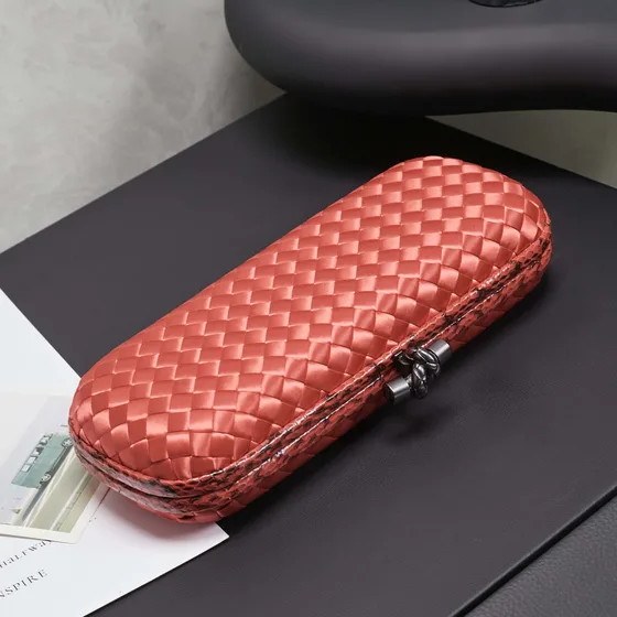 Bottega Veneta Intrecciato Satin Knot Clutch Coral Pink Clutch