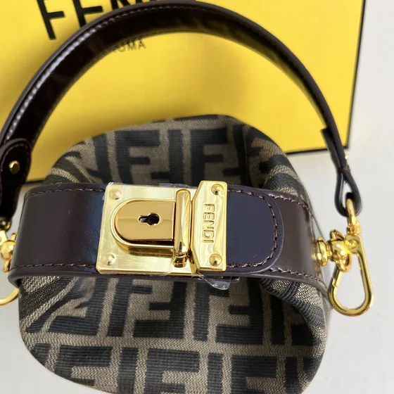 Fendi Ff Jacquard Mini Top Handle Bag Brown Beige Top Handle