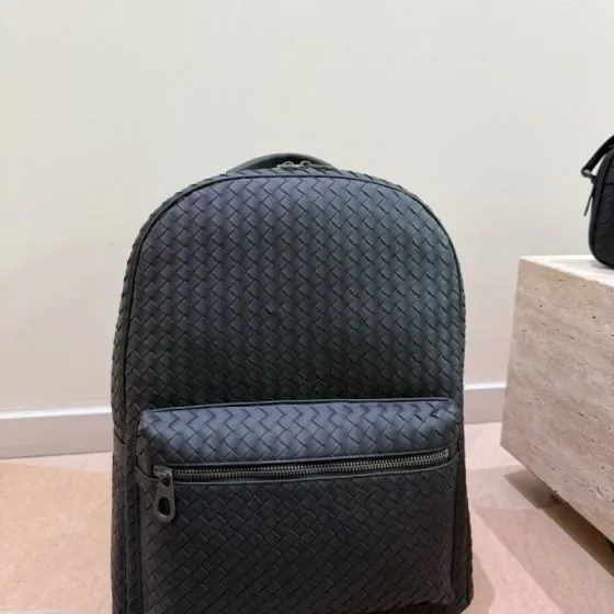 Bottega Veneta Intrecciato Leather Backpack Dark Gray Backpack