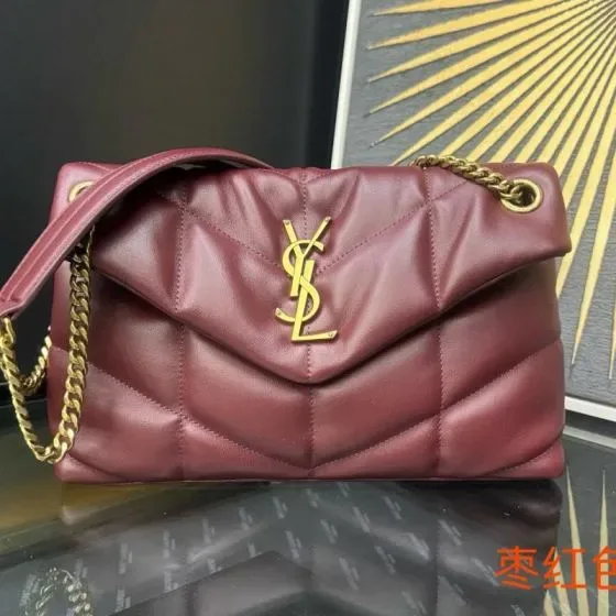 YSL Loulou Puffer Burgundy Shoulder Bag