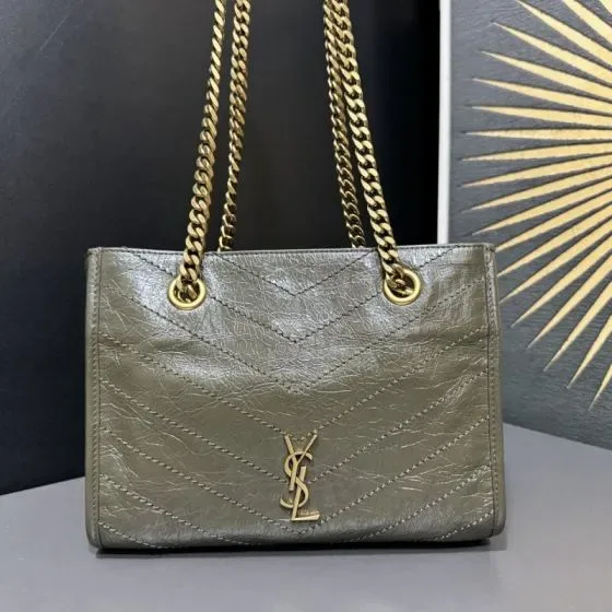 YSL Nolita Khaki Gray Shoulder Bag