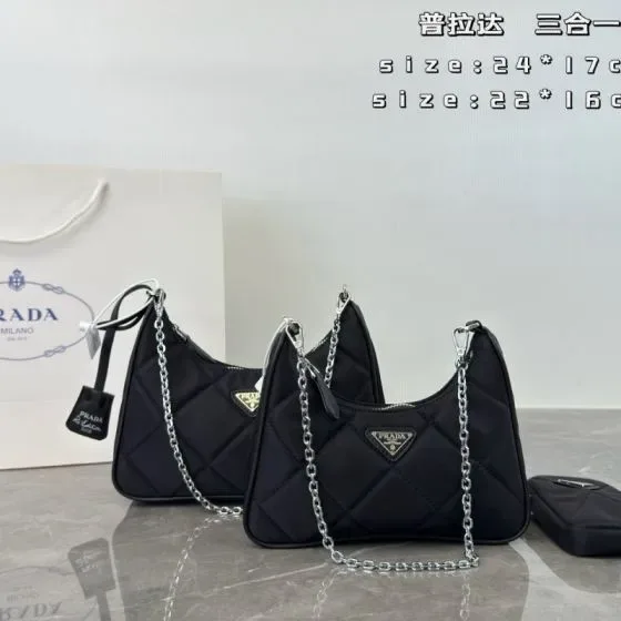Prada Re-Edition 2005 Quilted Nylon 3-In-1 Bag Black 24 17cm 22 16cm Hobo