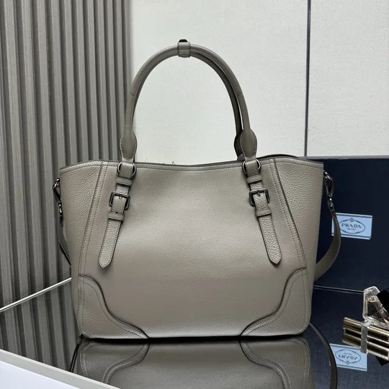 Prada Leather Top Handle Bag Gray Top Handle