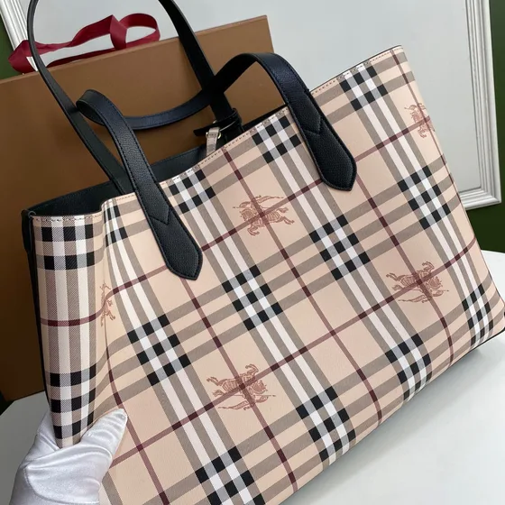 Burberry Haymarket Check Tote tas Beige/Bruin/Zwart Tote tas