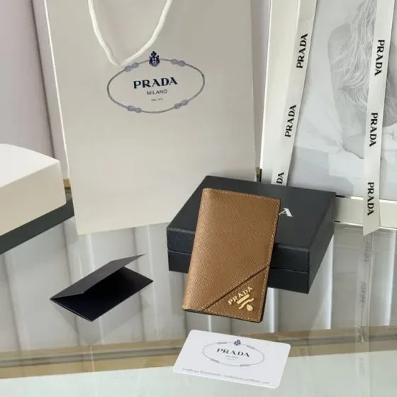 Prada Saffiano Leather Card Holder Caramel Brown Card Holder