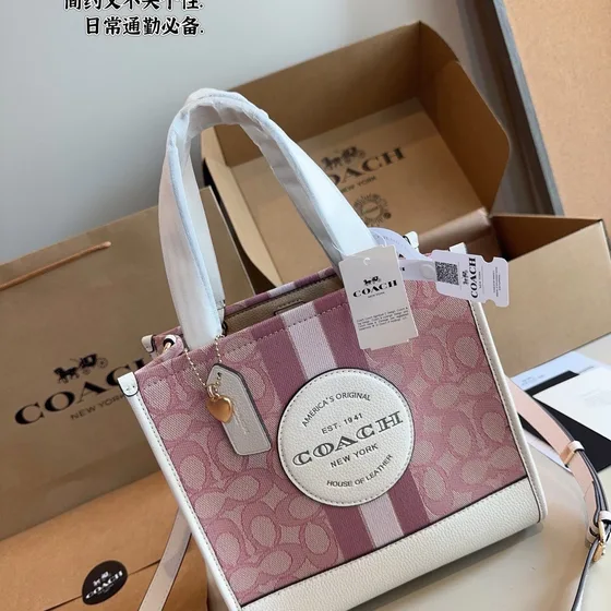 Coach Dempsey Tote 22 In Signature Jacquard With Stripe And Coach Pink 22 20 11cm Tote Bag
