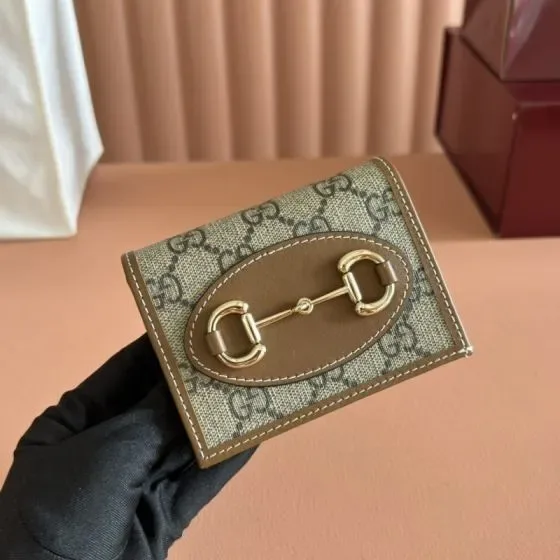 Gucci Horsebit 1955 Card Case Wallet Beige Brown Wallet