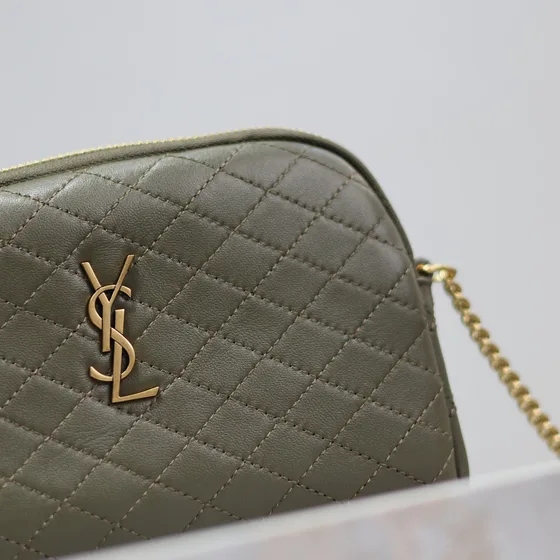 YSL Gaby Zipped Pouch With Chain Olive أخضر Crossbody