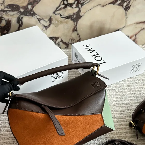 Loewe Puzzle Edge Bag Multiwarna(Coklat/Oranye/Mint) Top Handle