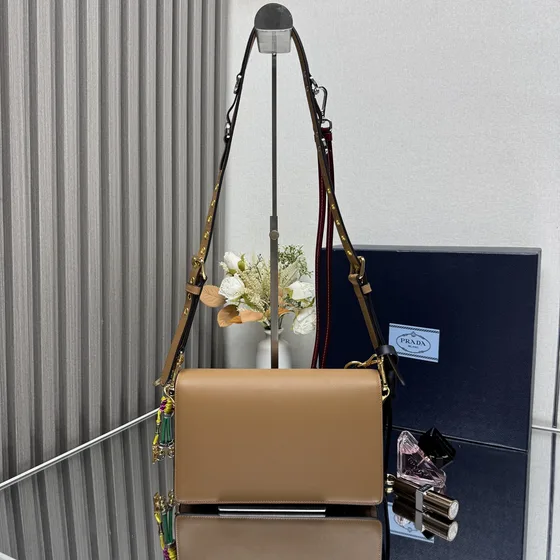 Prada Prada Soft Sound Shoulder Bag With Charms Brown Shoulder Bag