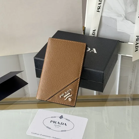 Prada Saffiano Leather Card Holder Brown Card Holder