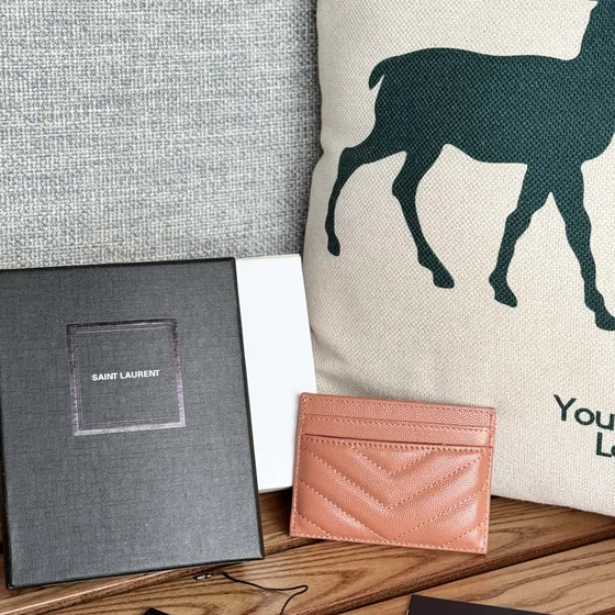 YSL Cassandre Matelass Card Holder Pink Card Holder