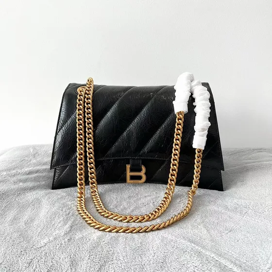 Balenciaga Crush Medium Quilted Chain Bag Black Shoulder Bag