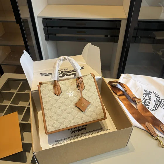 MCM Himmel Lauretos Tote Beige/Marrón Bolso tote