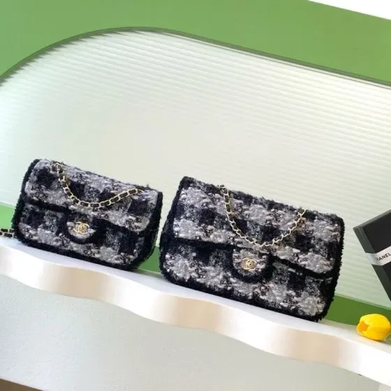 Chanel Classic Flap Black And Gray Flap Bag