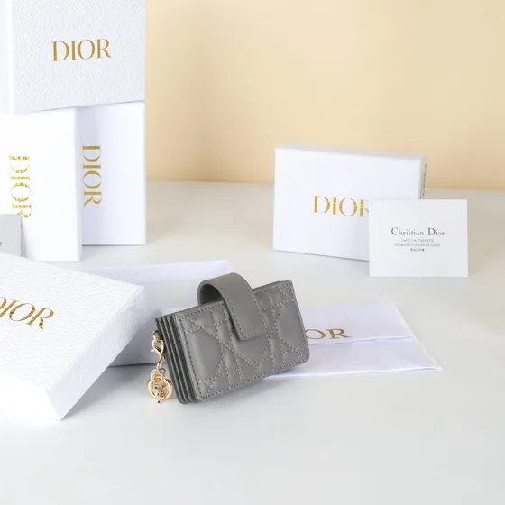 Dior Lady Dior 5-Gusset Card Holder Gray Card Holder