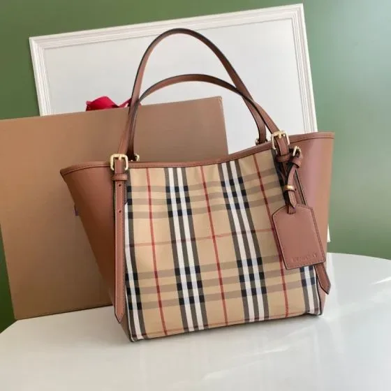 Burberry Canterbury Tote Brown Beige Check Tote Bag