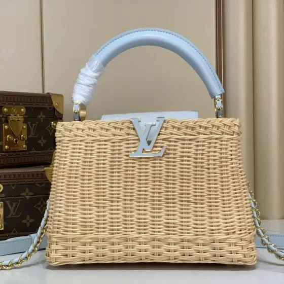 Louis Vuitton Capucines Beige Light Blue Top Handle