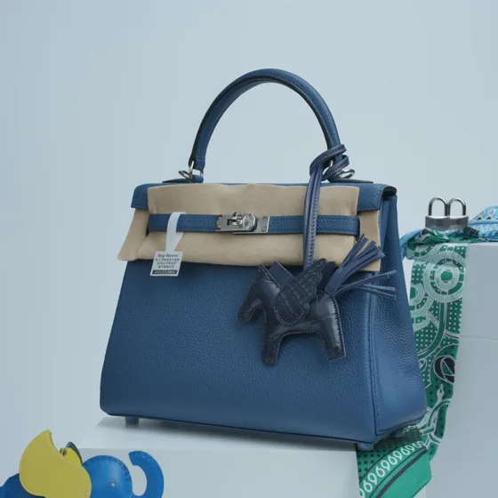 Hermes Kelly Blå Tophåndtag