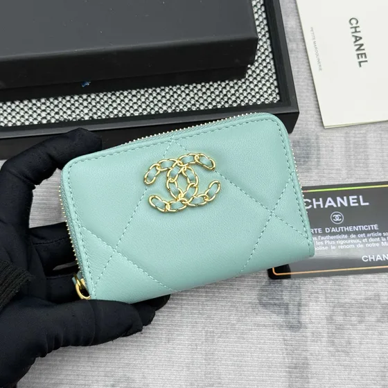Chanel 19 Zip Coin Purse Tiffany Blue Card Holder