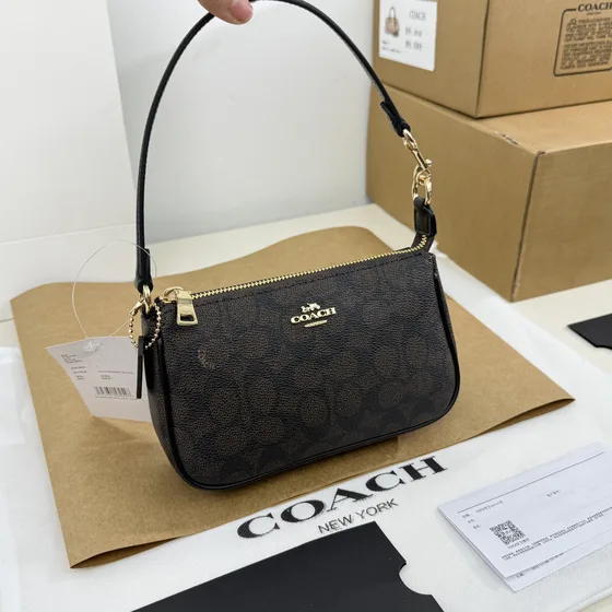 Coach Nolita 19 In Signature Lona Negro/Marrón 19*11*5cm Bolso bandolera